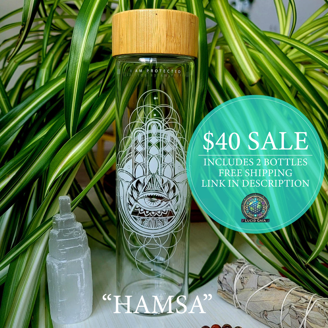 $40 SALE | 20 OZ. GLASS VIBE BOTTLES | BAMBOO CAP